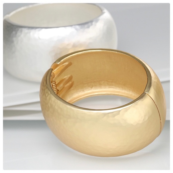 Big Gold Hammered Metal Bangle Bracelet - Picture 6 of 8